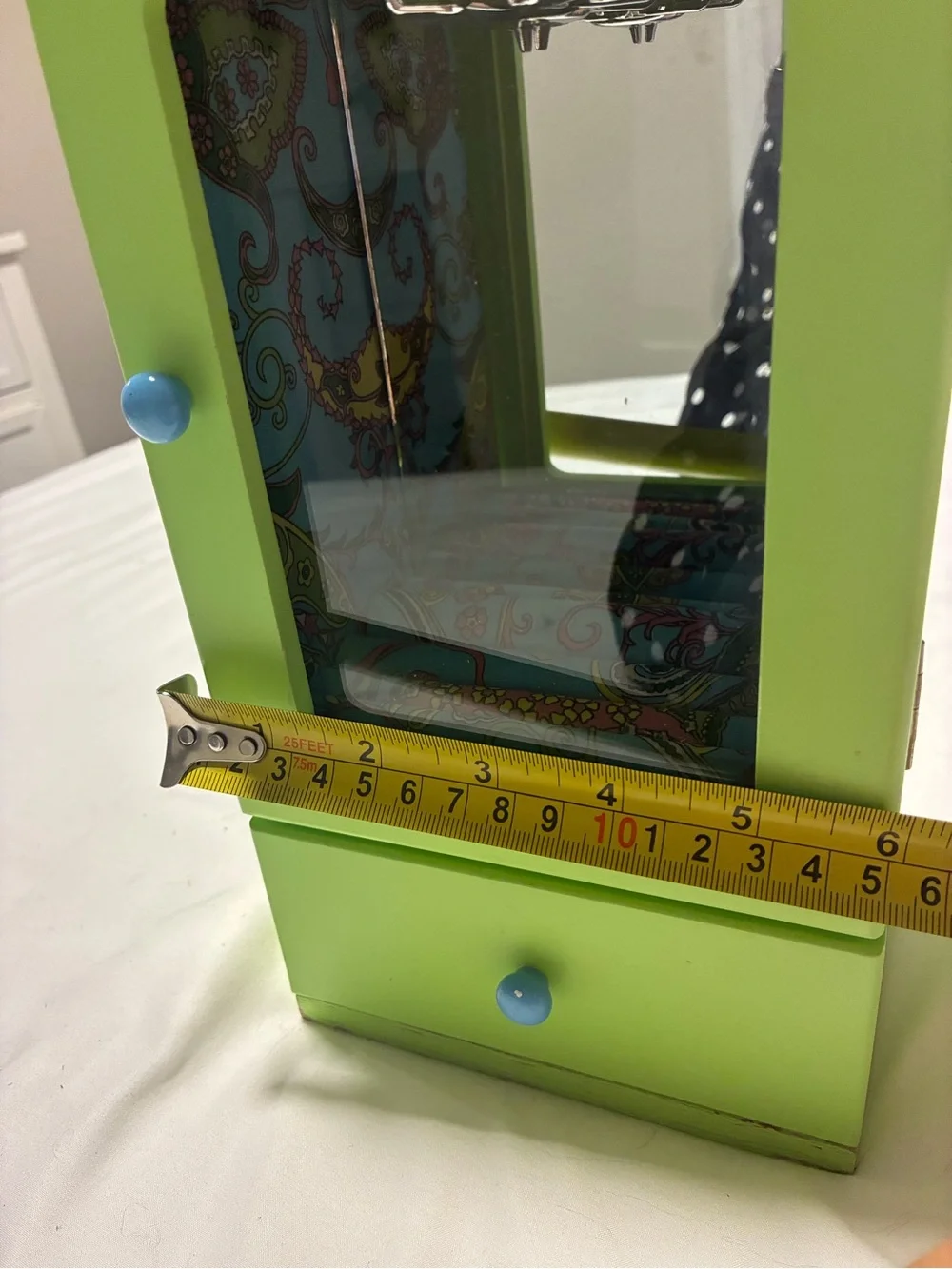 Retro Lime Green Jewelry Armoire with Drawer and Mirror